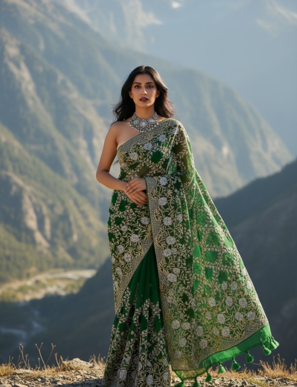 Emerald Green with Silver Embroidary