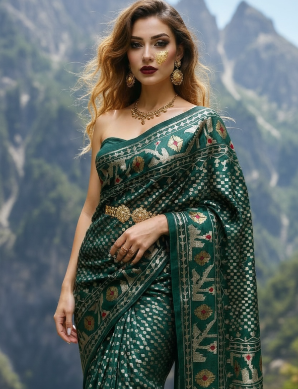 Emerald Green Muslin with jamdani motif