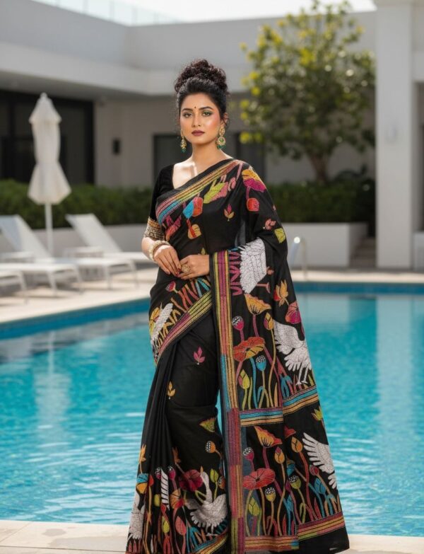Midnight Garden (Pure Silk Nakshi Kantha Saree)